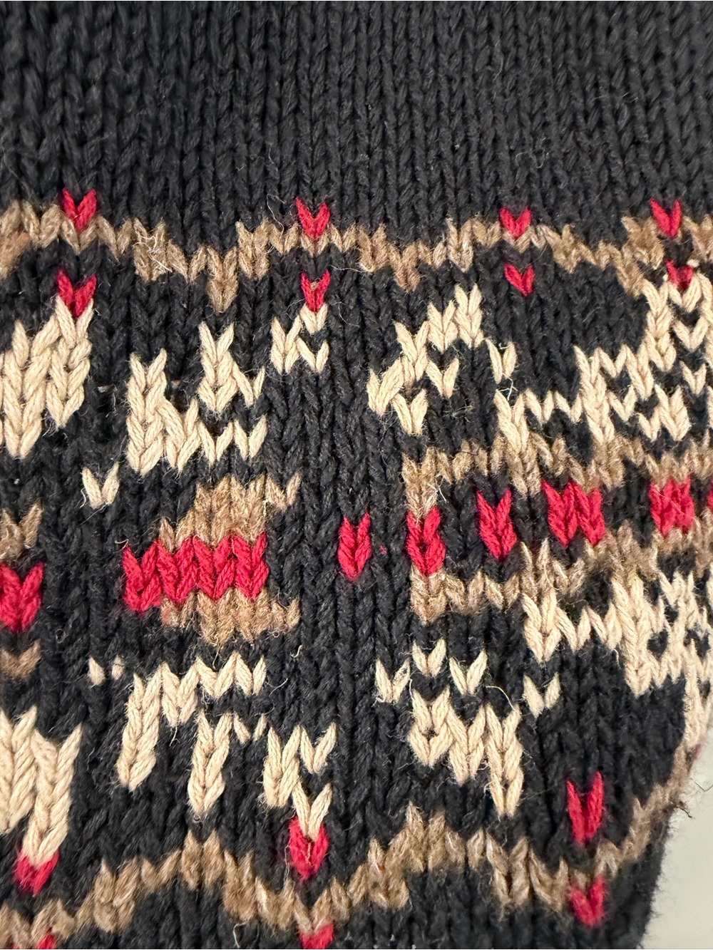 Eddie Bauer Vintage Nordic Fair isle Hiker Hand Knit Sweater Black cotton/linen - Picture 7 of 7